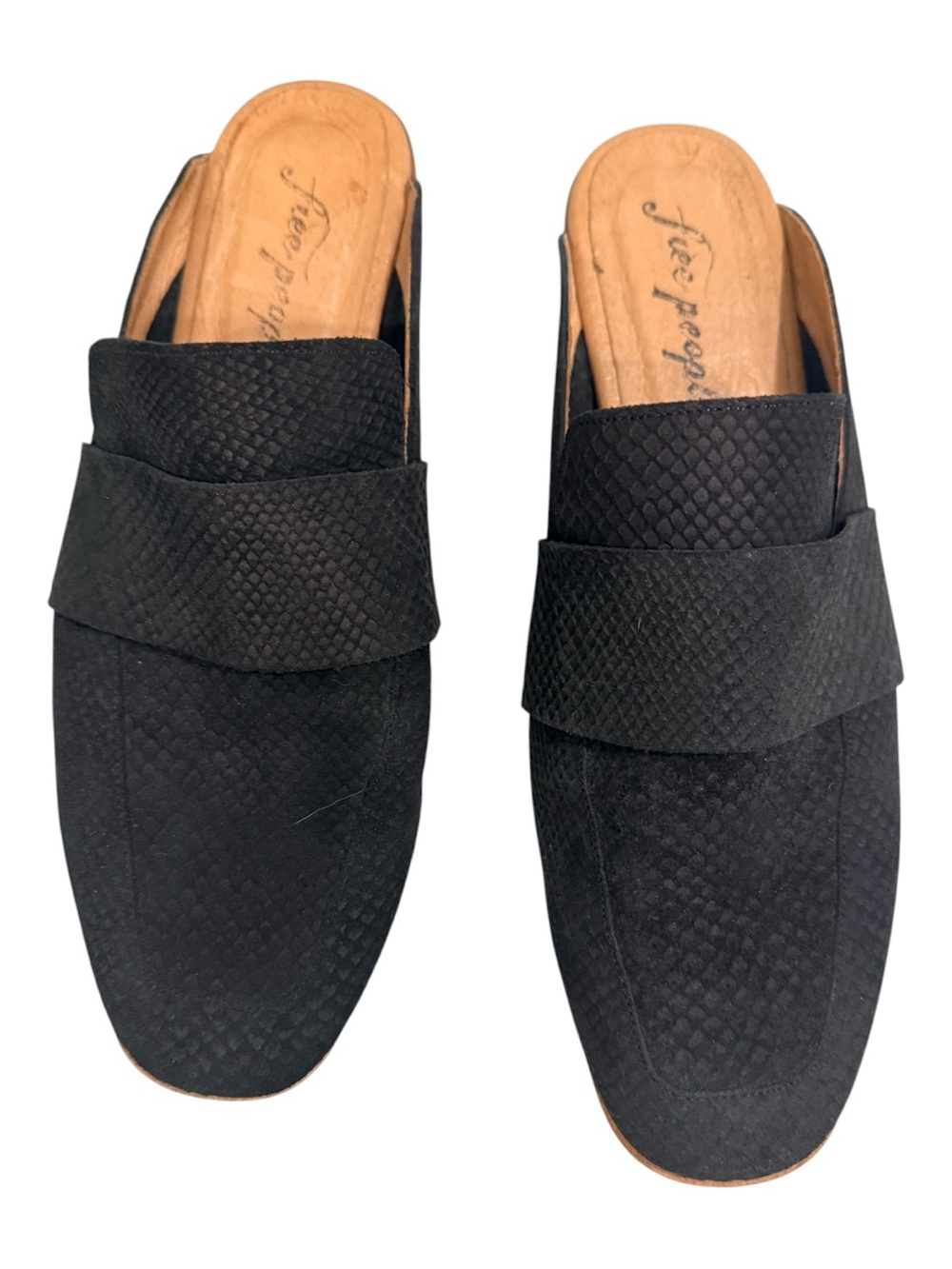 Free People At Ease Loafer Mules Black Python Snakeskin Leather Slip